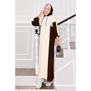 Vestido Deportivo Holgado con Capucha, Estilo A-Line, Color Crudo-Marrón, Tejido de Lana, Diseño Casual con Estampado y Patrón Liso, Corte Imperio, para Otoño, Verano y Primavera - Product Image 3