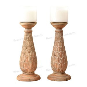 Candelabros antiguos blancos de madera de mango para Navidad y boda Candelabro de madera decorativo para el hogar Candelabros de madera - Product Image 1