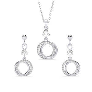 ชุดเครื่องประดับเงินแท้ Silver Circle of Joy ประดับเพชรและเพทายแพลตตินั่ม สำหรับงานแต่งงาน งานหมั้น หรือเป็นของขวัญ - Product Image 1