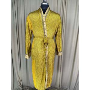 Bata Kimono para Hombre, Manga Larga, Cuello en V, Ribete en Contraste, Jacquard Sedoso y Suave, Estilo Vintage Elegante, Clásico, para Cubrir el Traje de Baño - Product Image 2