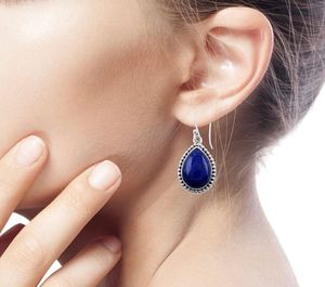 Boucles d'oreilles élégantes en pierre Lapis Lazuli naturelle en argent Sterling 925 pour femmes/boucles d'oreilles en Lapis Lazuli/boucles d'oreilles originales en Lapis Lazuli - Product Image 2