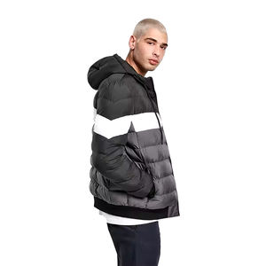 Veste d'hiver à capuche de style rue pour hommes, support personnalisé, chaud, épais, matelassé et rembourré, design de blocs contrastés pour l'extérieur - Product Image 4