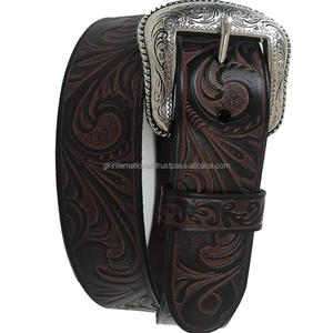 Cinturón de herramientas de cuero occidental para hombre, cinturón de vaquero marrón negro tallado a mano con patrón floral, hebilla floral, novedad - Product Image 5