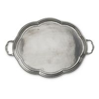 Bandeja de Metal Hecha a Mano de Estilo Europeo, Plato Rústico Plateado con Asas Ornamentadas, Elegante Bandeja de Servicio para Centro de Mesa