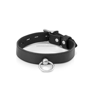 Leather BDSM <b>Black</b> Collar with O <b>Ring</b> Neck Circumference 14 to 21 inches Eternity Bondage <b>Black</b> Collar - Product Image 2