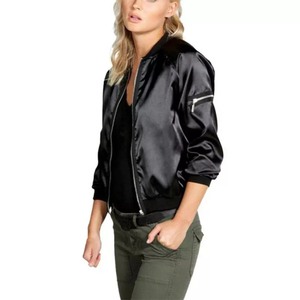 Veste bomber pour femme en satin de soie respirant, style nouveau, vente en gros, personnalisable, avec épaulettes brillantes - Product Image 3
