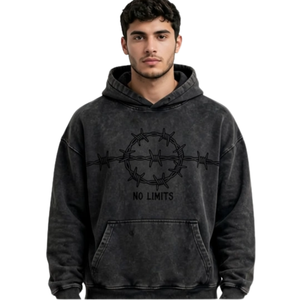 Sudadera con Capucha Negra Vintage Oversize para Hombre con Gráfico de Alambre de Púas, Estilo Urbano, para Uso Casual, OEM - Product Image 1