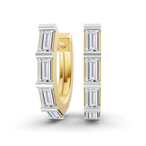 Sleek Baguette Lab Grown Diamond <b>Huggie</b> Earrings 0.875 Ct Tw F-G Color VS Clarity 8 Diamonds 14K <b>Solid</b> <b>Gold</b> Fine Row Line - Product Image 2
