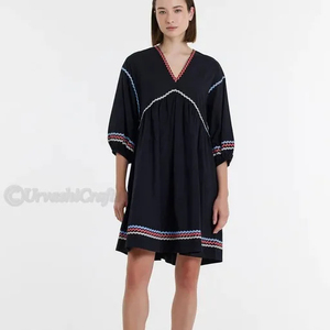 Vestidos de mujer Túnica con cuello en V Maxi largo Ancho manga larga Cinturón de cintura desmontable Vestidos casuales de moda para otoño - Product Image 1