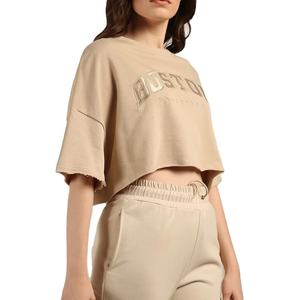 Camiseta de manga corta 100% algodón básico liso en blanco logotipo personalizado impresión redondo cuello redondo verano señoras Camisetas Mujer camiseta - Product Image 1