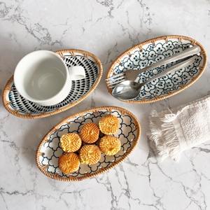 Vente en gros de plateau en porcelaine du Vietnam plat de service floral plateau de service en rotin panier de fruits tissé plateau à collation décoratif décor de cuisine - Product Image 5