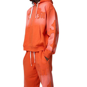 Ensemble de survêtement pour homme, sweat à capuche vintage surdimensionné, lourd, d'hiver, de haute qualité, avec broderie en applique croisée, lavage, 100% - Product Image 1