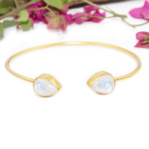 Vintage <b>White</b> Rainbow Moonstone 24k Gold Plated Brass Cuff Bangle <b>Bracelets</b> Wholesale Jewelry for Girls and Women for Parties - Product Image 2
