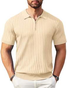 Camisetas de golf informales para hombre, camisetas polo con cremallera de algodón 100%, Jersey de manga corta de punto acanalado transpirable con patrón sólido - Product Image 5