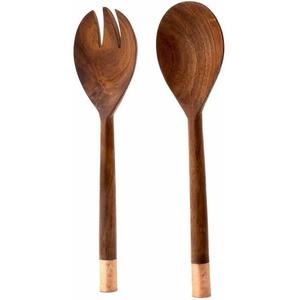 Vente en gros de couverts à salade avec manche en bois et résine Accessoires d'ustensiles de cuisine Cuillère à salade Fourchette Ensemble de serveurs Cuillère en bois Outils pour légumes - Product Image 1