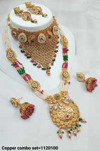 ENSEMBLE DE BIJOUX INDIENS TRADITIONNELS ET À LA MODE EN CUIVRE ENSEMBLE DE BIJOUX DE MARIAGE POUR FEMMES BOUCLES D'OREILLES ET COLLIER - Product Image 2