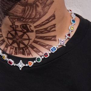 Collier à maillons géométriques colorés en argent 925 de haute qualité, plaqué or, avec zircon cubique glacé, certifié IGI - Product Image 5