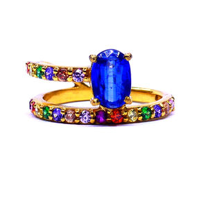 Diseñador de plata esterlina 925 chapado en oro bajo MOQ hecho a mano cianita multicolor piedras preciosas moda anillo de dedo - Product Image 2