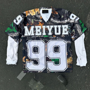 Camiseta a cuadros de Hip Hop de doble capa de gran tamaño hecha a medida, ropa de calle de algodón de primera calidad, camiseta de manga larga, diseño Unisex - Product Image 1