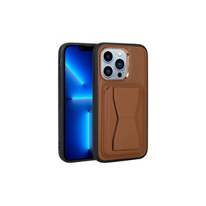 Étui en cuir PU de qualité supérieure Netzy pour iPhone 12 Pro, couleur marron, avec porte-cartes et support, en matériau PC, emballage de vente au détail - Product Image 1