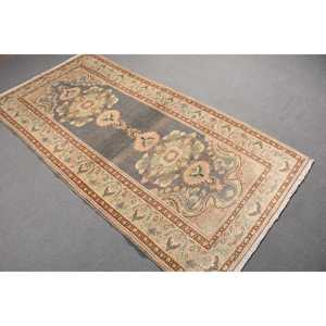 Turkish <b>Wool</b> Rug 3.6x7.1 ft Area Vintage Patchwork Ombr Rug with Latex Backing <b>Brown</b> Gray - Product Image 1