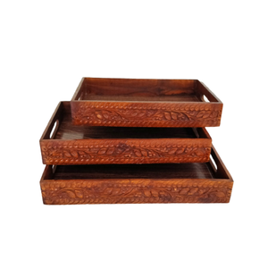 Bandejas de madera de Pakistán con juego de trabajo de latón de 3, bandejas de artesanía en madera de primera calidad, bandejas de artesanía en madera de la mejor calidad - Product Image 6