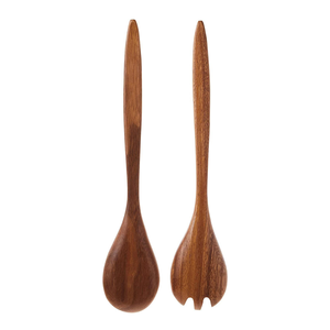 Ensemble de couverts en bois d'acacia de 12 pouces, fourchette et cuillère de service, cuillère en bois à long manche - Product Image 2