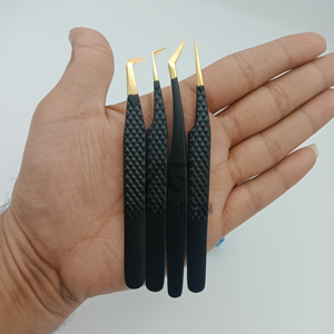 Pince à épiler d'extension de cils avec logo personnalisé en or noir - Product Image 1