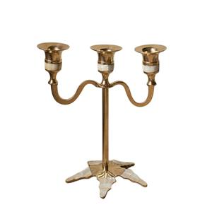 Elegance 3 Arm Brass <b>Candelabra</b> Candle Holder With Mother Of Pearl Inlay Vintage Gold Finish Metal Candlestick For Wedding Use - Product Image 1