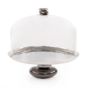 La décoration de gâteau au design martelé plaqué argent de forme ronde utilise un support à gâteau à vendre support à gâteau à bas prix avec dôme en verre - Product Image 2