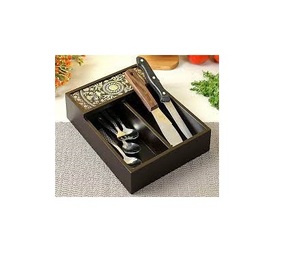 Fork Spoon & Knife Wooden Three-Layer Traditional Cutlery Holder Kitchen Utensils Organizer Dispenser <b>Storage</b> Caddy Best Quality - Product Image 5