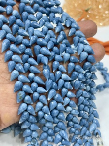 โอปอลสีน้ำเงินเข้มธรรมชาติ AAA ทรงหยดน้ำเจียระไนแบบบริโอเล็ต ร้อยเป็นสายยาว 8 นิ้ว ขนาดประมาณ 6x9 มม. - Product Image 5