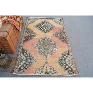 Tapis vintage, tapis turc décoratif 3,6x5,5 pieds, tapis oriental en laine orange - Product Image 1