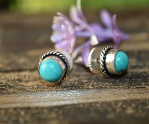 Boucles d'oreilles turquoise tibétaine naturelle de forme ronde en argent sterling 925 superposition de bijoux cadeaux faits à la main pour elle - Product Image 3