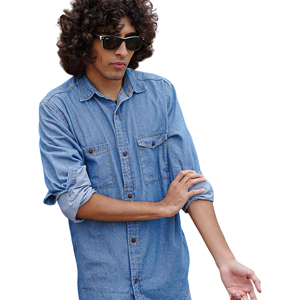 Camisa Vaquera Azul Lavado 100% Algodón para Hombre - Ajuste Cómodo, Diseño Moderno, Cierre de un Solo Botón, Alta Calidad y Duradera - Product Image 1