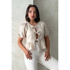 Blusa Tejida Bordada con Lazo Delantero en Azul Claro para Mujer, Marca TOPSHOW, en Mezcla de Algodón y Poliéster para Venta al Por Mayor - Tallas S, M, L - Product Image 4