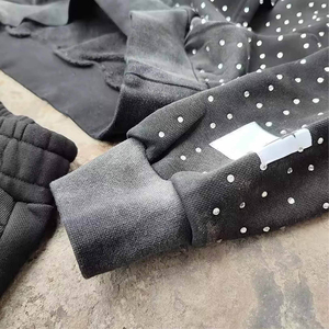 Vêtement de sport unisexe en molleton de coton délavé au soleil, broderie personnalisée, effet usé, avec strass sur toute la surface, vêtement de sport surdimensionné - Product Image 3