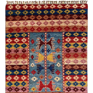 Alfombra Chobi de Lana Anudada a Mano Tradicional, Diseño de Tejido Plano, Colores Vibrantes para Sala de Estar y Dormitorio - Product Image 1