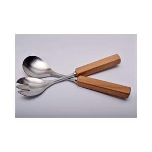 Juego de servidor de ensalada de Metal hecho a mano, mango de madera, utensilios de comedor modernos, utensilios de cocina de diseñador - Product Image 1