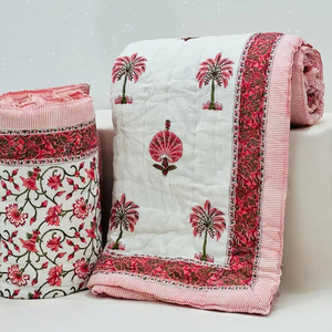 Edredón Reversible Jaipuri de algodón indio hecho a mano estampado de bloque de mano Floral edredón AC cubierta de cama acolchada transpirable colcha - Product Image 1