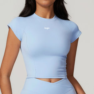 Camiseta Deportiva Corta de Manga Larga para Mujer, Personalizada al por Mayor, para Yoga y Gimnasio, de Alta Calidad, Algodón Suave, Compresión Transpirable - Product Image 1