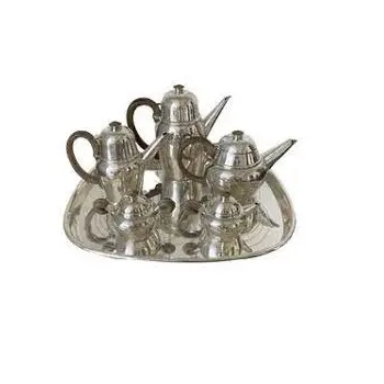 Garniture ottomane argentée cadeau de mariage ensemble de cafetière turque en métal vintage service à thé turc plateau à thé théière pour servir le thé