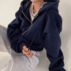 Sudaderas con capucha recortadas para mujer, hombro caído, Color sólido, alta calidad, 100% algodón, bolsillo de canguro, ropa de calle de moda, sudaderas con capucha para mujer - Product Image 5
