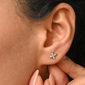 NOVAMART Fine Premium 925 Sterling <b>Silver</b> <b>Stud</b> <b>Earrings</b> for Women & Girls Featuring Marquise Princess Cut Diamond Water Drop Flo - Product Image 5