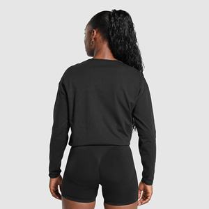 T-shirt à logo personnalisé pour femmes en gros 100% coton respirant manches longues tricoté uni vêtements de sport décontractés pour l'été - Product Image 5