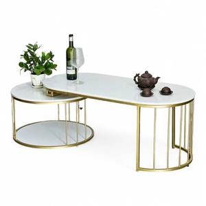Modern Style Nesting <b>Sofa</b> <b>Table</b> with Gold-Dark Bronze Finish TT68193 Features a Stone Top and Iron Frame - Product Image 1