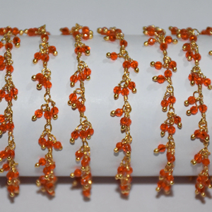 Red Hydro crystal Glass beads <b>Cluster</b> rosary chain, gold plated brass wire wrapped <b>Cluster</b> Chain, jewelry making chain - Product Image 1