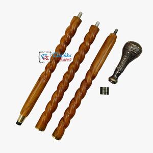 Canne de marche moderne en bois brun sculpté réglable avec poignée en aluminium argenté, forme plate, cadeau de Noël pour hommes et femmes - Product Image 5