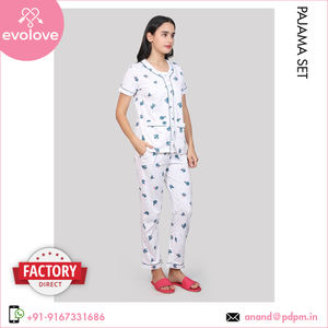 Conjunto de pijama de 2 piezas de algodón 100% para mujer, ropa de Salón Azul/verde para uso doméstico, el mejor valor para compradores a granel - Product Image 2