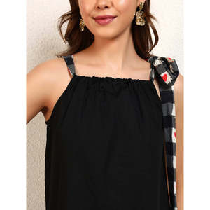 Deebaco Vestido informal de verano sin tirantes para mujer, de algodón, asimétrico, línea A, por encima de la rodilla, con estampado de corazones a cuadros y dobladillo con volantes - Product Image 2